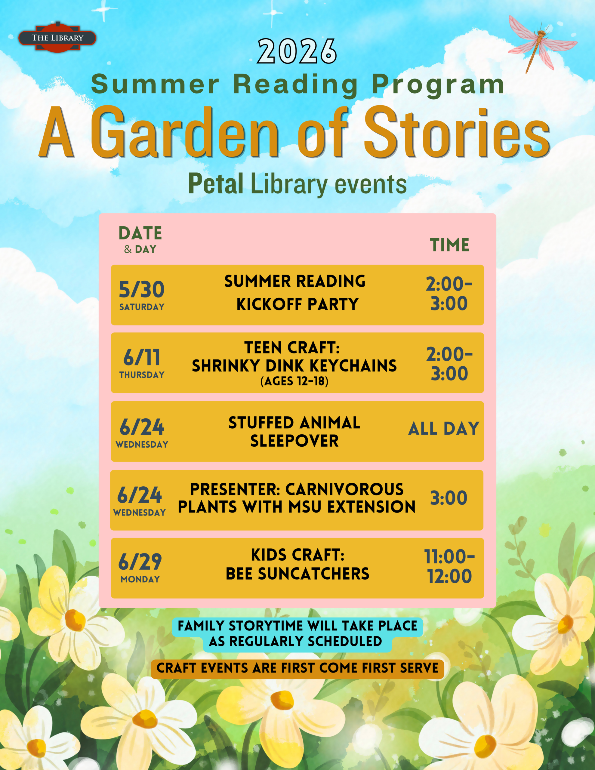 A calendar of Summer Reading Program events at the Petal Library.